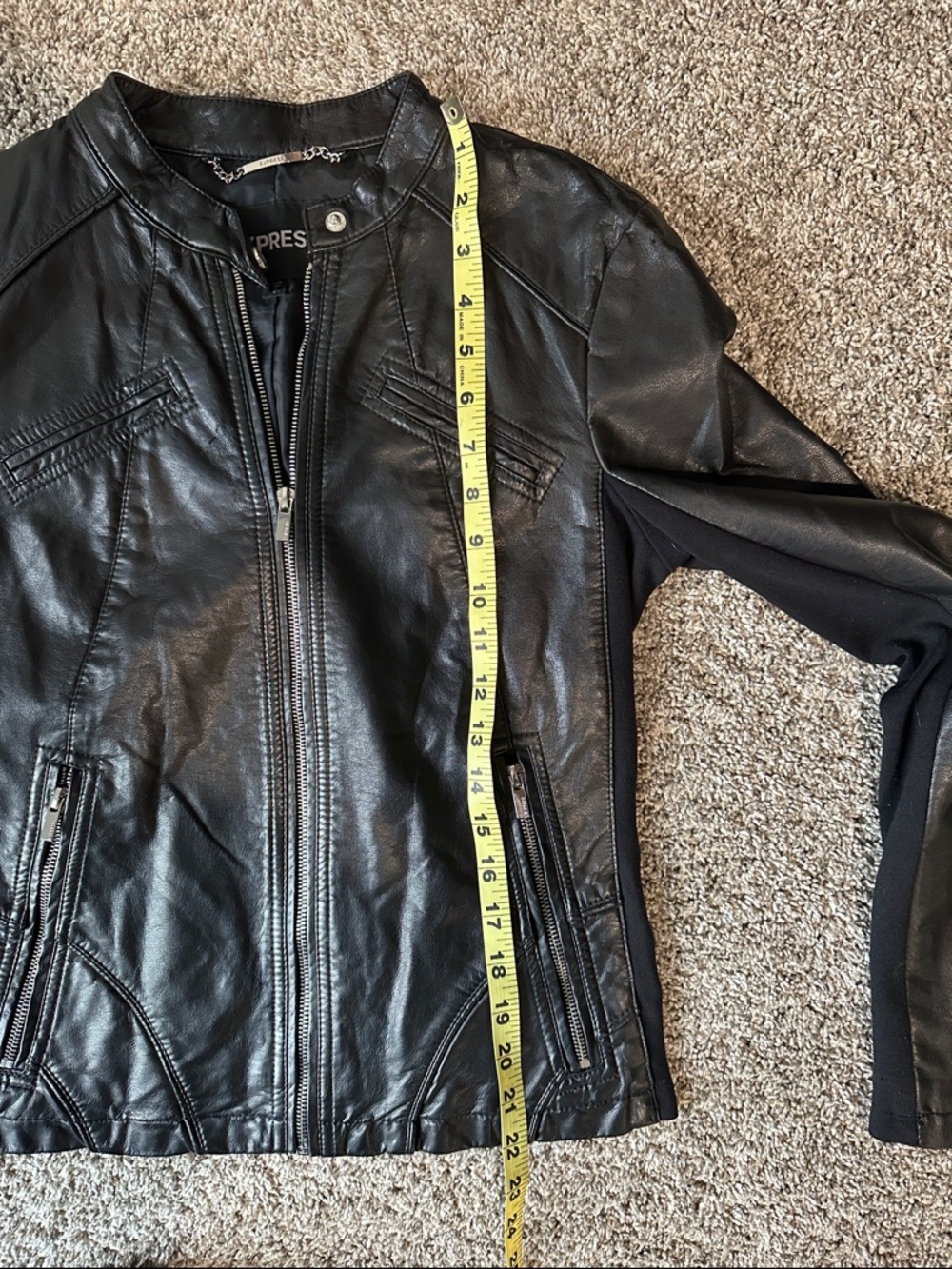 Express Black Leather Moto Jacket with Snap Collar SMALL - Picture 12 of 12